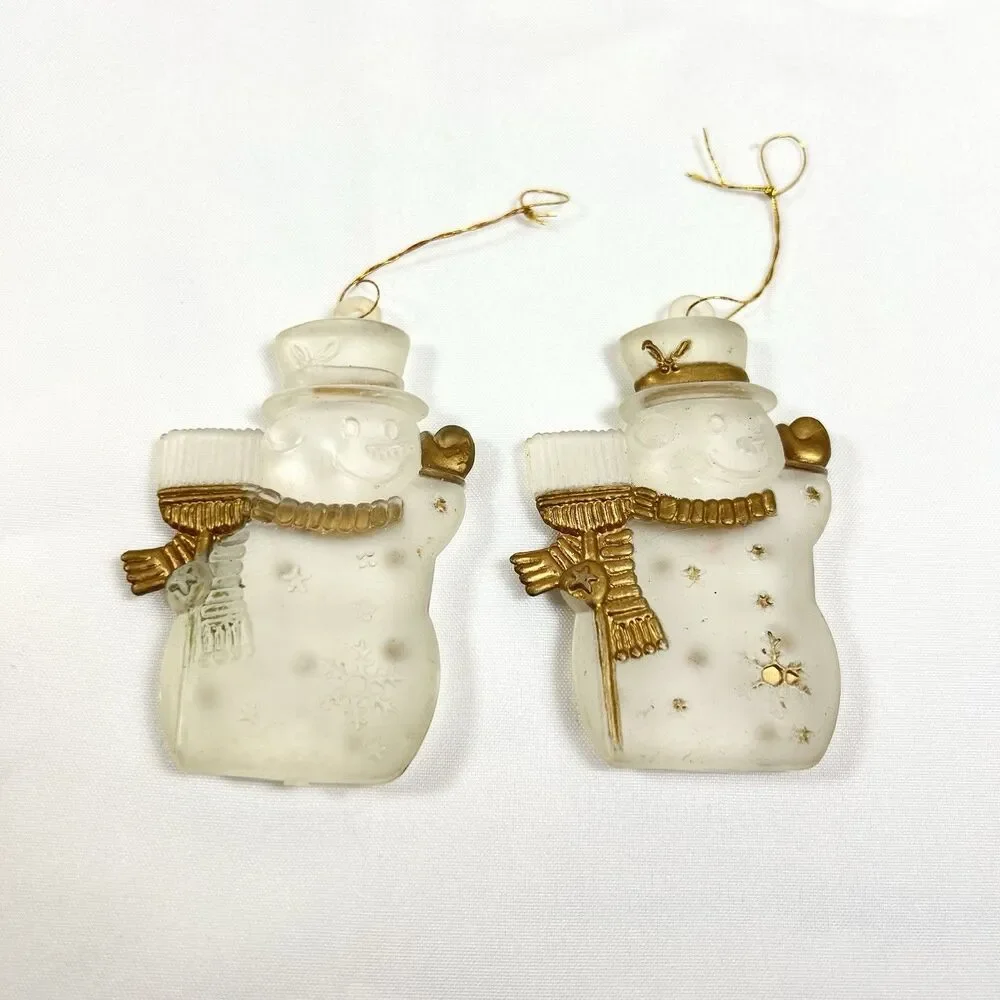 VTG Clear Frosted Acrylic Christmas Ornaments Gold Trim 13pc LOT Santa Dove Bell